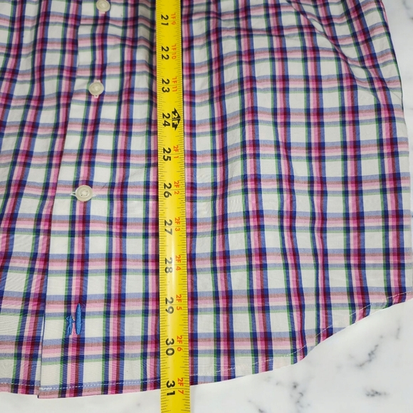 Johnnie-O Men's Size Medium Pink blue plaid shirt - Picture 7 of 8